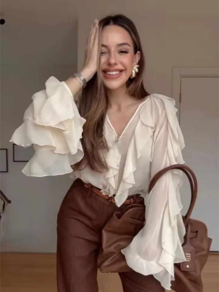 Chiffon Layered Ruffled Loose Blouse