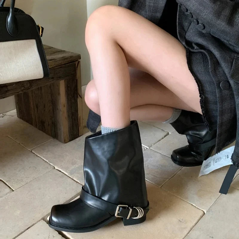 Retro Woman Boots Brand Designer Spring New Genuine Leather Western Boots Knee High Ankle Boot