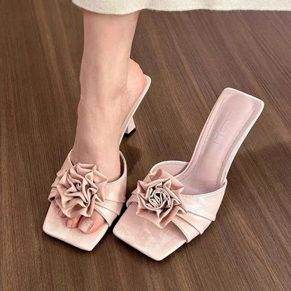 Shoes Woman Low Loafers Female Slippers Mules Cover Toe Slides Flower New Designer Pointed Fabric Rubbe