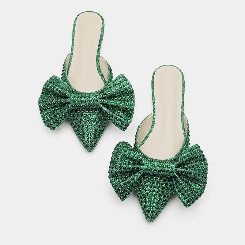 New European Station Pointed Bow Sandals Diamond Versatile Ultra High Heel Thin Heel Baotou Sandal Shoes