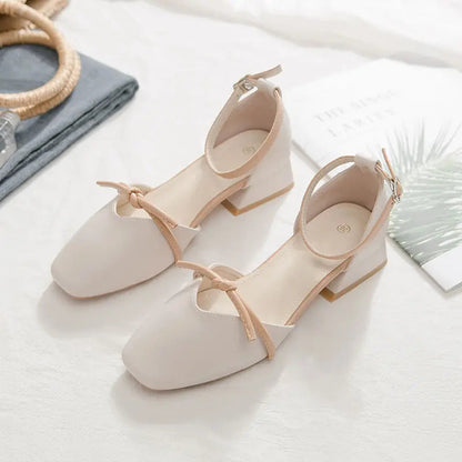 Summer Shoes Pearl Square Heels for Office Work Medium Sandals Woman Footwear H on Offer Designer Original