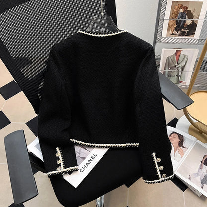 Black Tweed Jacket Cropped Quilted Coat Commute Blazer Winter Korean Thicken Short Outerwear