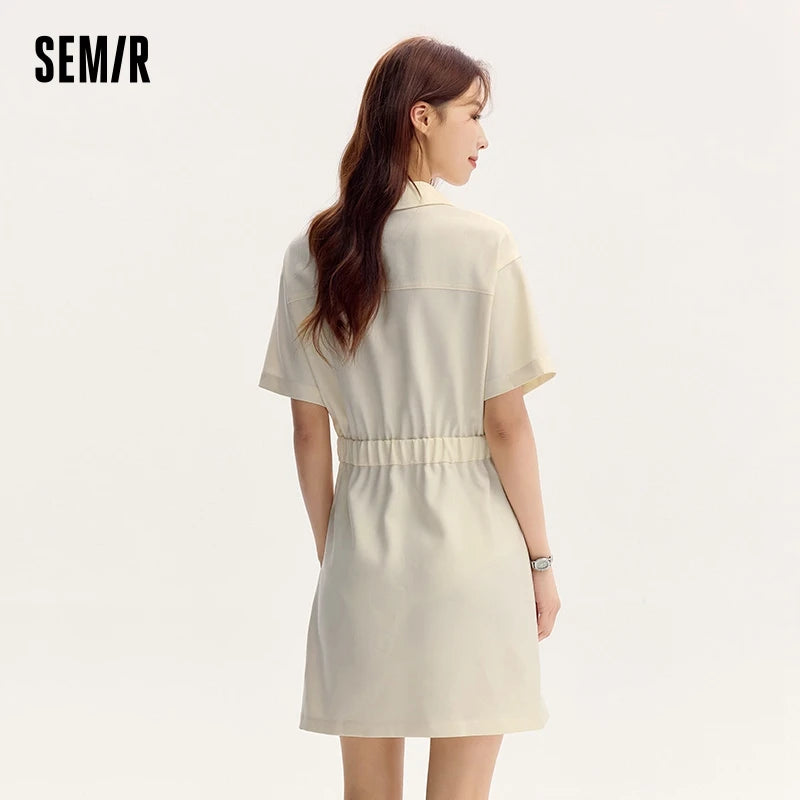 Dress Turn-down Collar Stylish and Summer New Simple and Sweet Waist-cinching Short Skirt