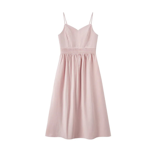 Dress Color Midi Dress Fashionable and Gentle New Summer V-neck Camisole Dress