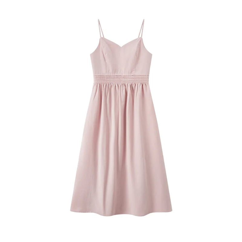 Dress Color Midi Dress Fashionable and Gentle New Summer V-neck Camisole Dress