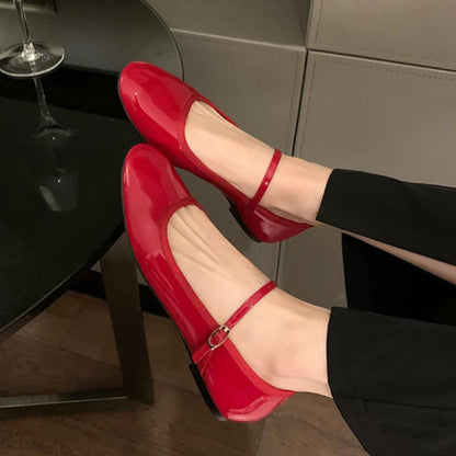 Shiny Pu Leaather Flats Mary Janes Shoes Red Basic Pointed Toe Loafers Spring Autumn Daily Black Shoes New