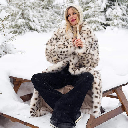 Maxi Long Leopard Belted Faux Fur Coat Winter Brand Mob Wife Vibe Fox Fur Jacket Overcoat