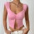 Instagram’s New European and American Spice Design a Thin Short T-shirt With a Slit Under the Chest