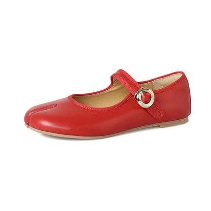 Mary Jane Genuine Leather Shoes Hand Stitch Ballet Flats Leopard Red Shoes Loafers