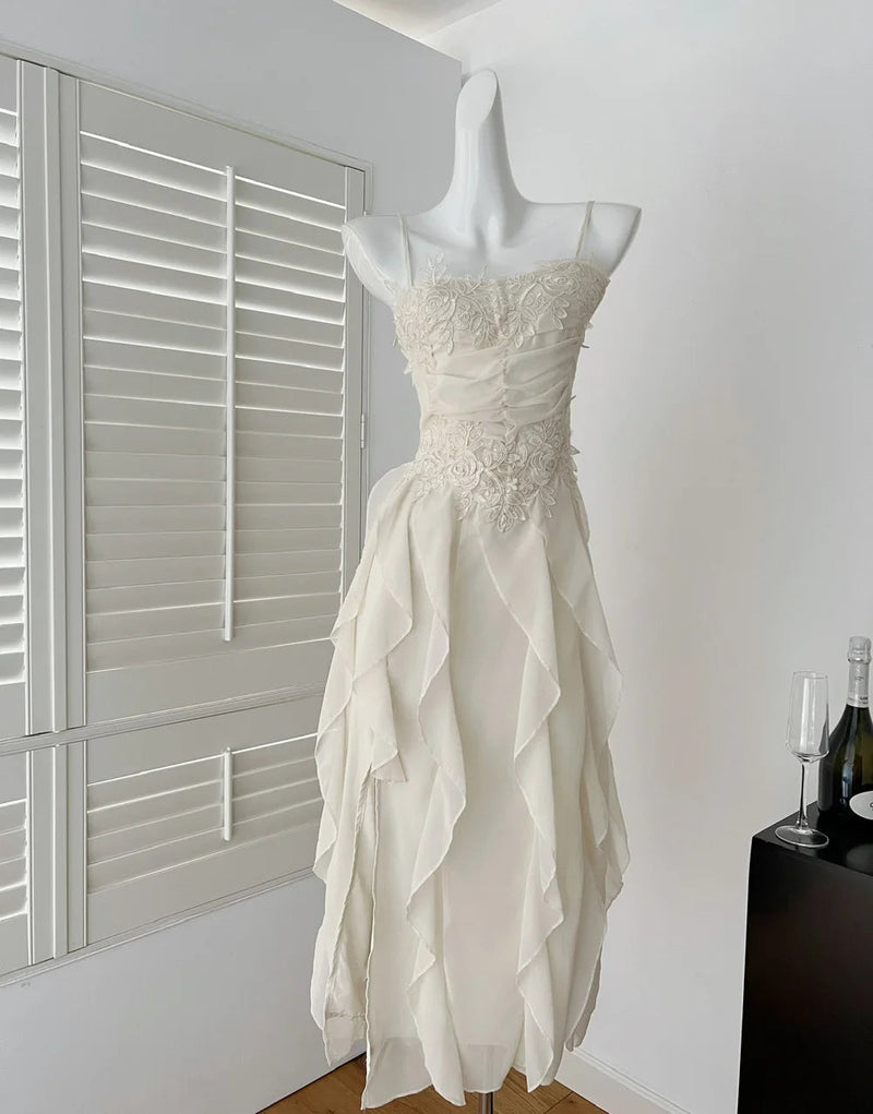 Korean Sweet Fairycore Long Dresses for Spaghetti Strap Ruffles Princess Party Dress Summer Slim Waist Vestidos