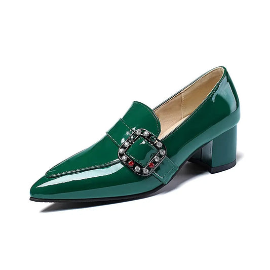Medium Heels Pumps Woman New Nude Green Black Pointed Toe Party Office Wedding Shoes Large Size 44 45