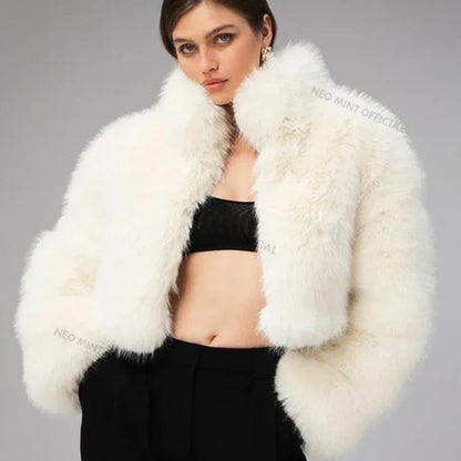 Brand Iconic Kendall Jenner Snow White Fox Fur Jacket Winter Fluffy Warm Faux Fur Coat
