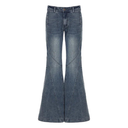 Y2k Low Waisted Washed Flare Jeans Korean Blue Slim Fit Denim Pants Lady Boot Cut Trousers