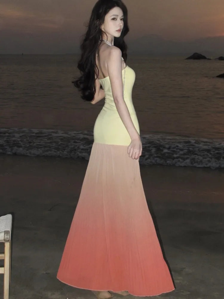 Strapless Long Dresses for Off Shoulder Sleeveless Bodycon Mermaid Party Dress Summer Holiday Beach Vestidos