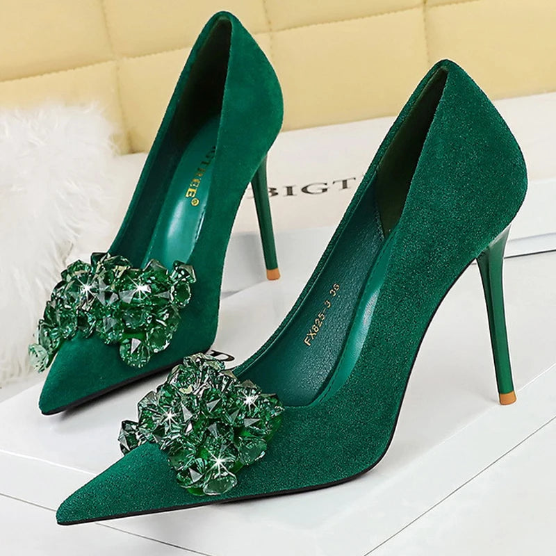 Shoes Rhinestone Pumps Bowknot High Heels Gemstone Banquet Shoes Stilettos Heels 9 Cm Shoes