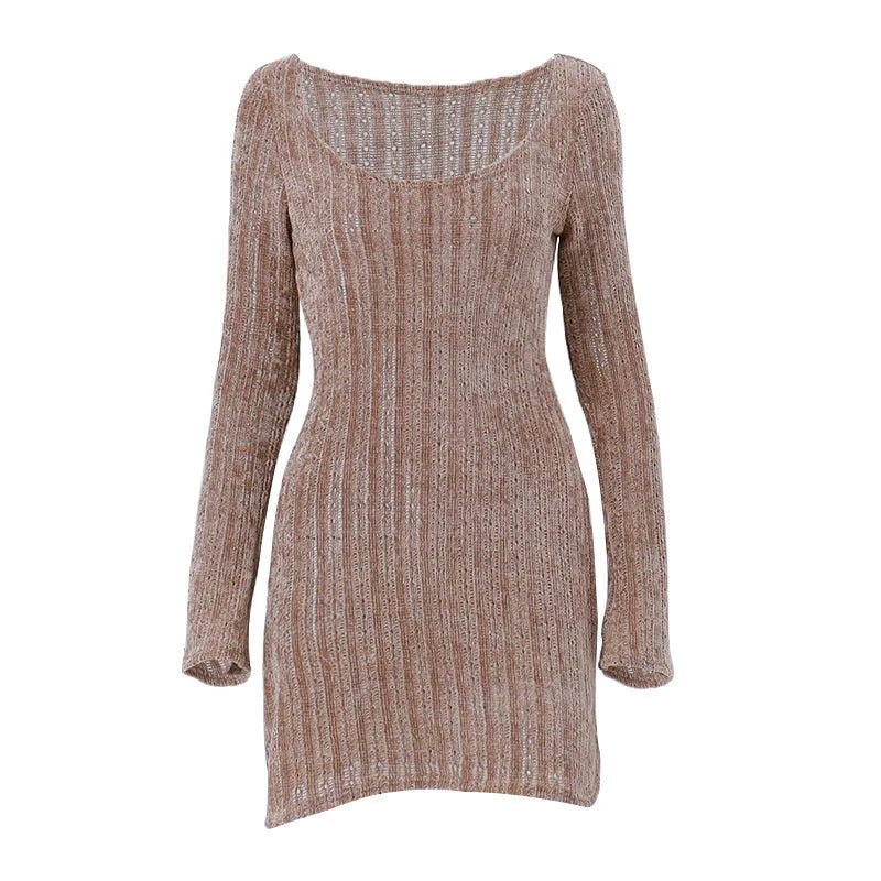 Autumn Long Sleeve Dresses Brown Y2k Mini Dress Clothing Outfit Bodycon Short Clothes