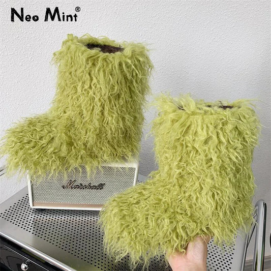 Harajuku Y2k Fluffy Furry Snow Boots Winter Thick Warm Outdoor Fur Boots Lotita Boot Shoes