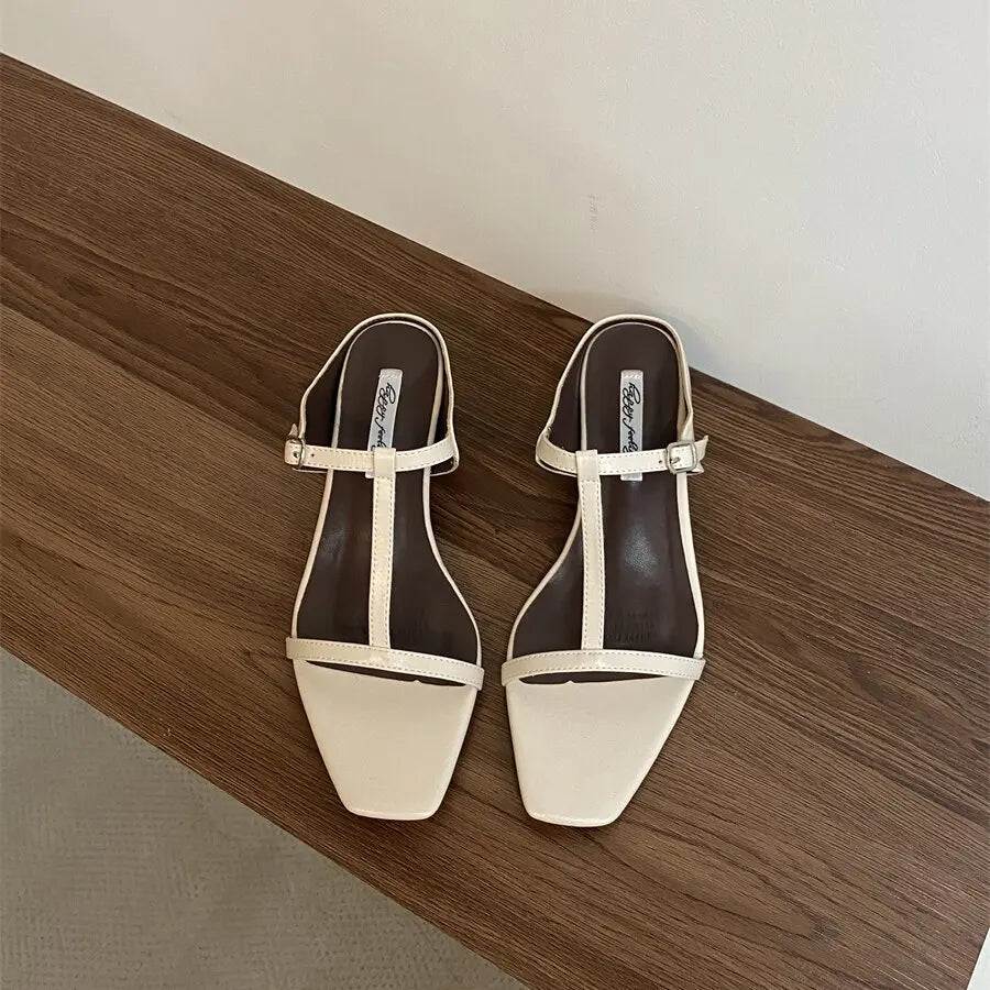 Summer Slipper Square Heels Sandals Square Toe Party Wedding Shoes Slip on Beach Slides Mujer