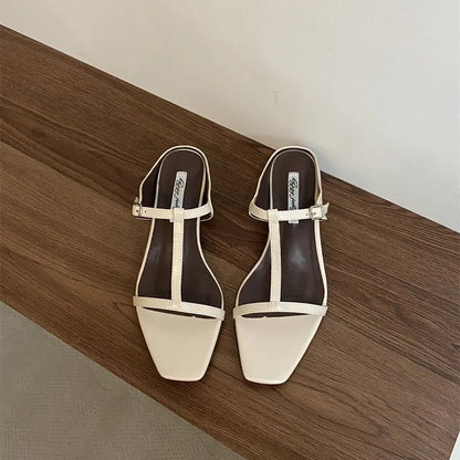 Summer Slipper Square Heels Sandals Square Toe Party Wedding Shoes Slip on Beach Slides Mujer