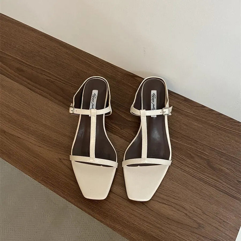 Summer Slipper Square Heels Sandals Square Toe Party Wedding Shoes Slip on Beach Slides Mujer