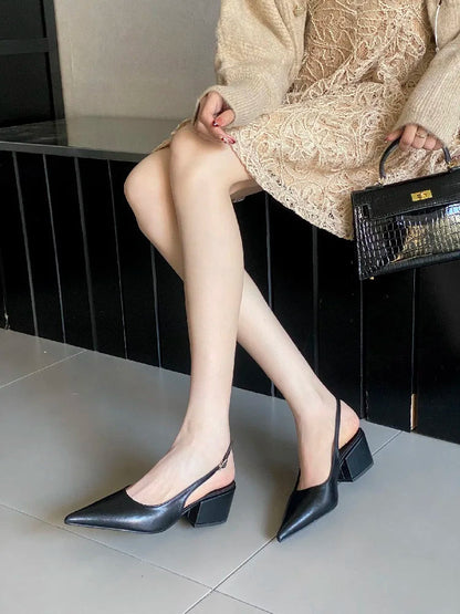 New Spring Designer Pumps Pointed Toe Square Heels Mule Shoes Zapatos De Mujer