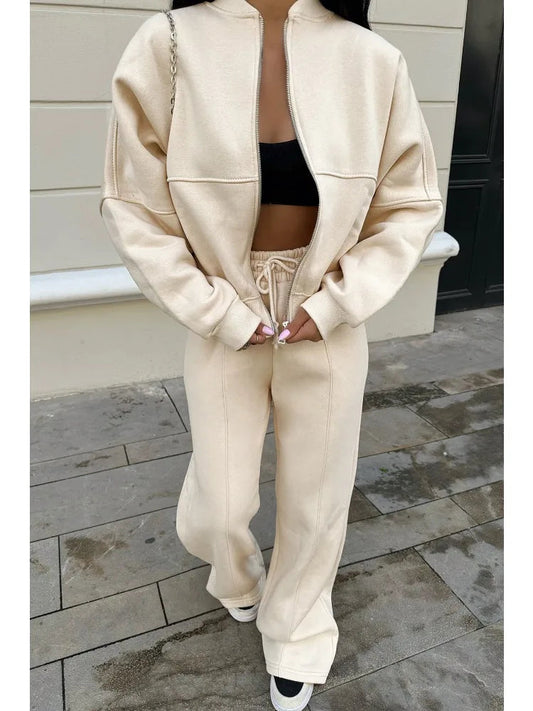 Lace Up Pant Sets Loose V Neck Cardigan Woman Autumn Winter Sports Pants 2 Piece Sets Outfits