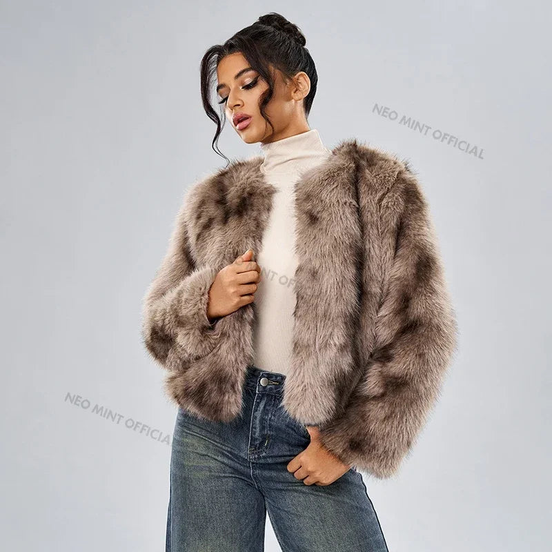Winter Fluffy Faux Fox Fur Coat Brand Overcoat Warm Short Furry Fur Jacket