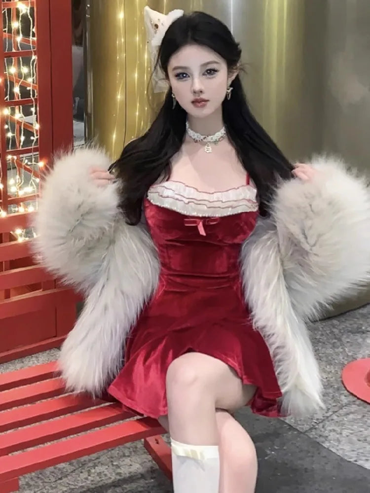 Dresses Sleeveless Velvet Patchwork Bow Ruffles Slim Backless Mini Dress Party Female