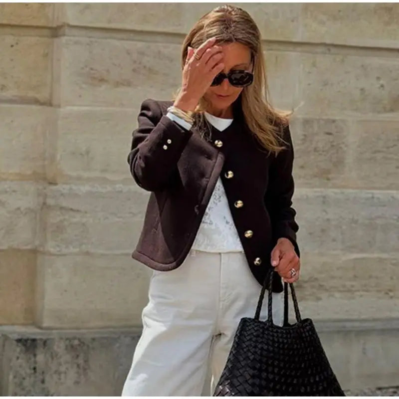 O-neck Plush Short Coats Retro Slim Fit Single Breasted Jackets Female New Spring Office Outwear