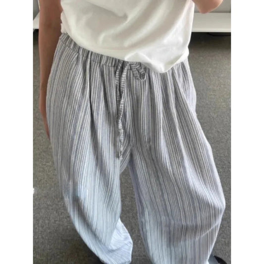 Korean Trousers Drawstring Wide Leg Pants 2000s Y2k Sport Striped Summer Oversize Loose