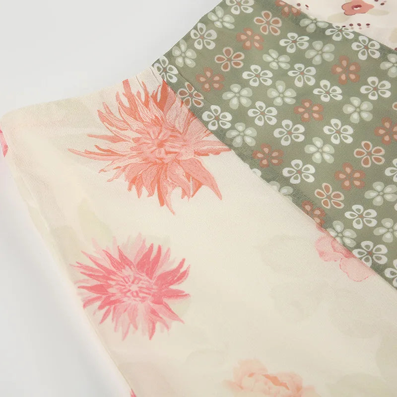 Contrast Color Print Aline Skirt Summer New Low Waist Split Irregular Midlength Skirt