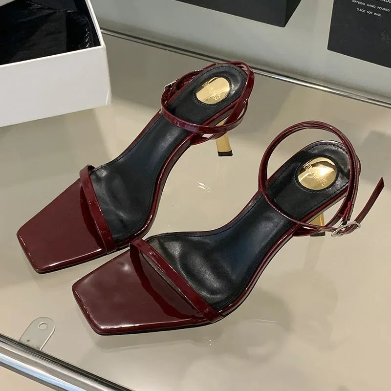 Thin Heels Sandals Open Toe Ankle Strap High Heels Female Simple Designer Party Shoes Pumps