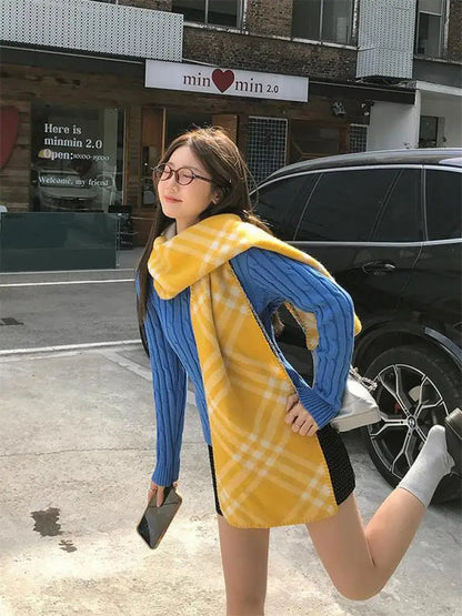 Autumn Winter New Blue Short Knitted Pullover Twists Sweater Korean V Neck Long Sleeved Versatile Crochet Tops