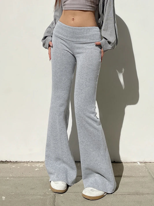 Gray Slim Low Waist Sweatpants for Black Simple Basic Flared Pants Sports Jogging Trousers