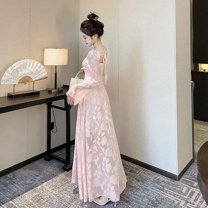 Pink Vestidos Mujer Spring Autumn Ins Dresses Sweet Aline Beach Style Long Dress