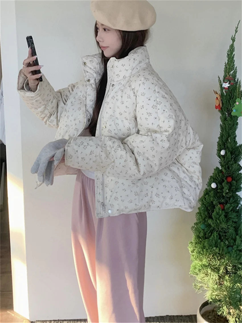 Sweet Coats Cotton Printed Florals Loose Thicken New Daily Winter All Match High Street Parkas