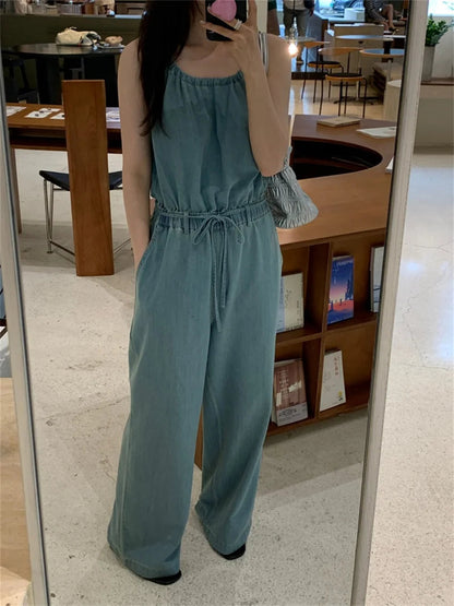 Stylish Rompers Loose High Street Summer Mujer Office Lady Halter Slim New Jeans Jumpsuits