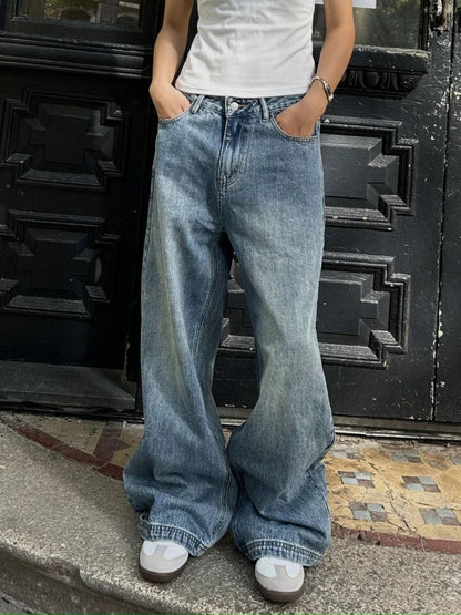 Blue High Waisted Denim Pants Harajuku Y2k Loose Kpop Straight Leg Jeans Hip Hop Trouser