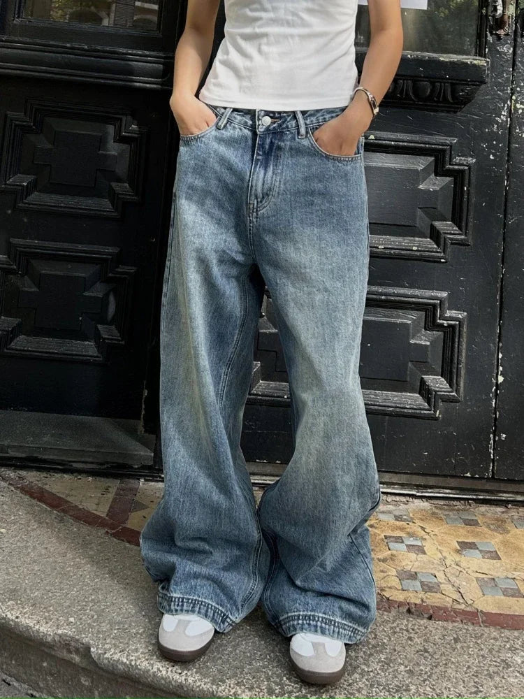 Blue High Waisted Denim Pants Harajuku Y2k Loose Kpop Straight Leg Jeans Hip Hop Trouser
