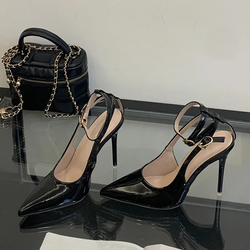 Pointed Toe Ankle Strap High Heels Party Shallow Designer Brand Shoes Summer Backless Stripper Shoes