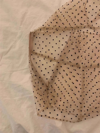 Vneck Seethrough Waistcoat Polka Dot Y2k Top Halter Fold Vest Woman Tanks Korean Ropa De Mujer