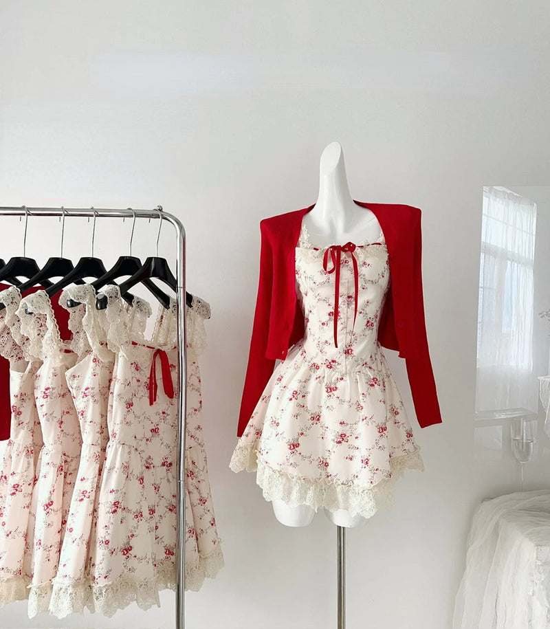 French 2 Piece Dress Sets Y2k Mini Dress Beach Style Korean 2000s Y2k Clothing Sleeveless