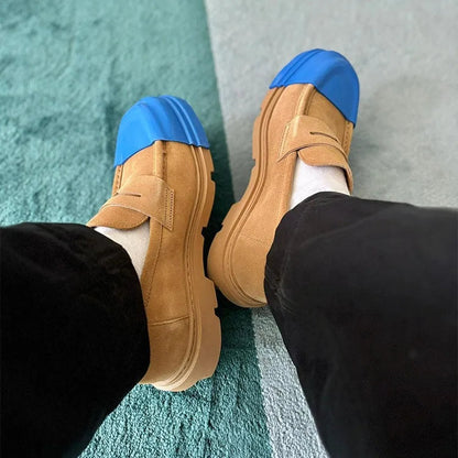 Leather Matte Color Blocking Niche Derby Shoes Retro Le Fu Shoes Thick Soled British Small Leather Shoes