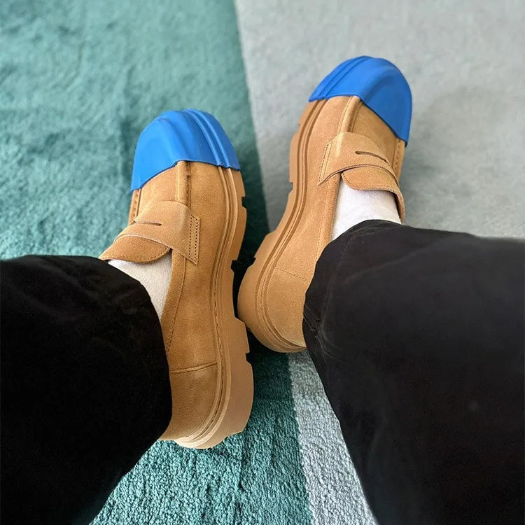 Leather Matte Color Blocking Niche Derby Shoes Retro Le Fu Shoes Thick Soled British Small Leather Shoes