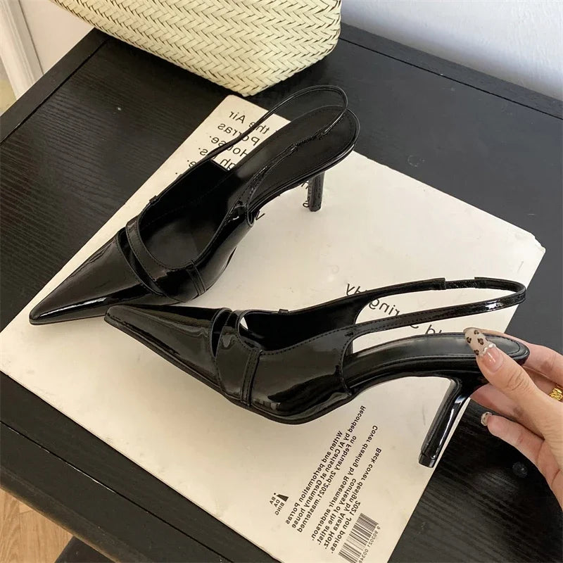 Design Hollow Out Pointed Toe Pumps Street Style Thin Low Heels Street Style Stripper Sandals Shoes