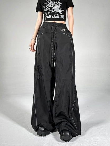 Palazzo Pants Reflective Stripe Jogger Wide Leg Trousers Y2k Baggy Sweatpants Female Pantalon