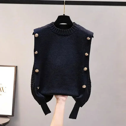’s Waistcoat Spring and Autumn Outer Wear Pullover Sweater New Sleeveless Round Neck Knitted Top