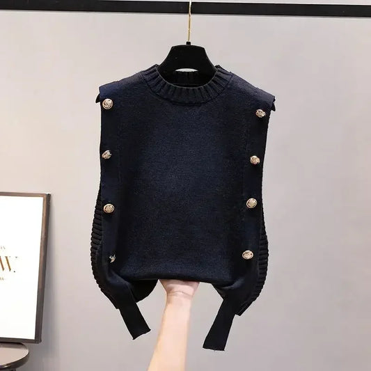 ’s Waistcoat Spring and Autumn Outer Wear Pullover Sweater New Sleeveless Round Neck Knitted Top