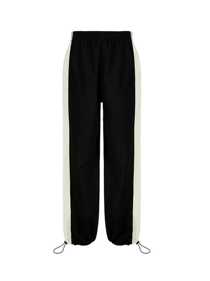 Contrast Patchwork Track Pants Elastic High Waist Loose Hippie Baggy Trousers Woven Jogging Sweatpants