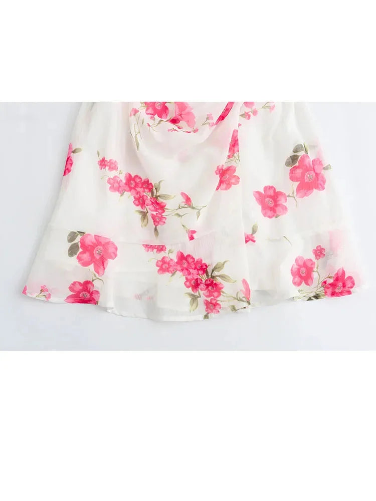 Summer Mini Dress Woman Print Vneck Slip Dresses Female Spaghetti Strap Laceup Slim Dress